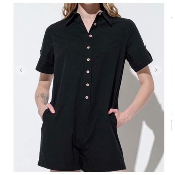 14 Solid Basic Collared Short Sleeve Romper - Picture 6 of 6